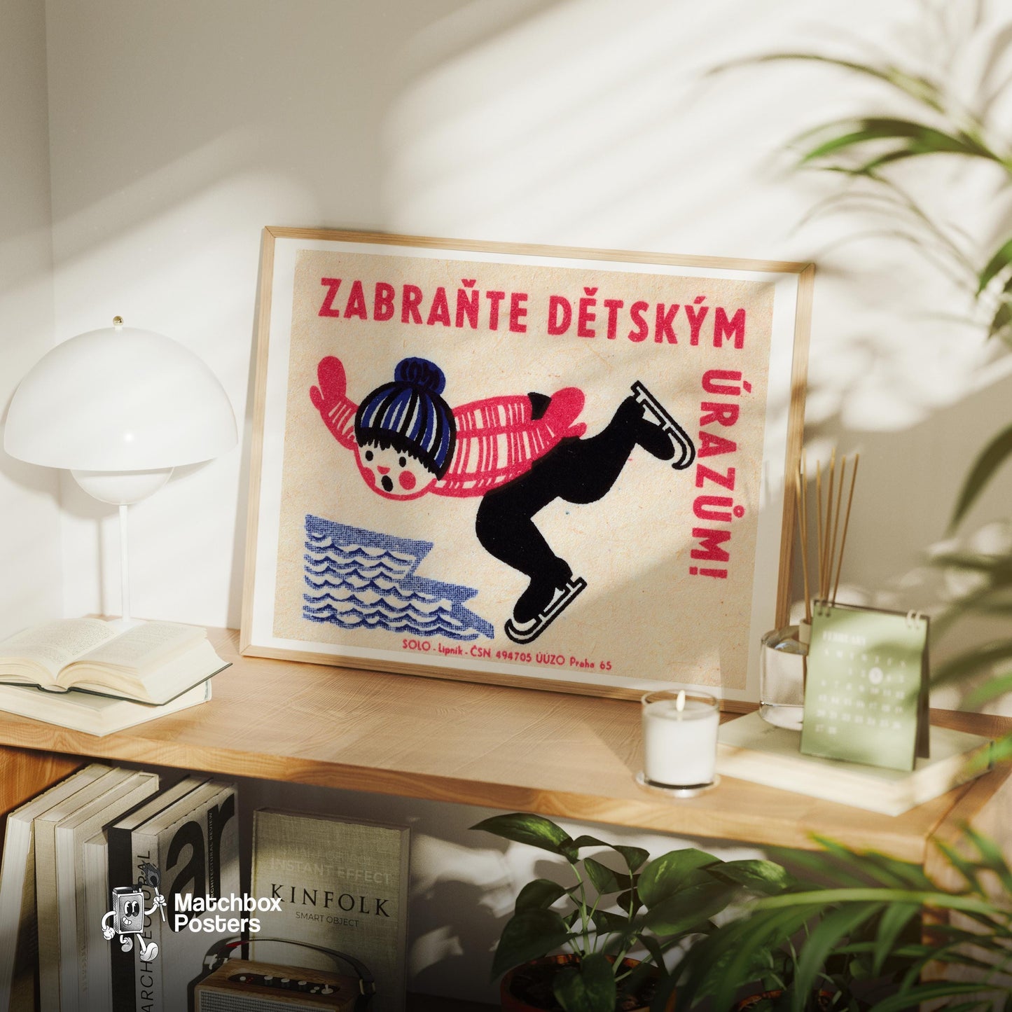 Child Ice Skating - vintage matchbox label print - office wall