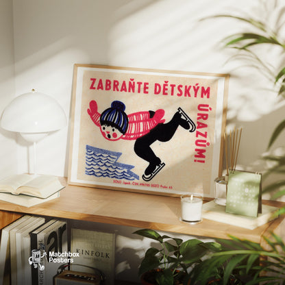 Child Ice Skating - vintage matchbox label print - office wall