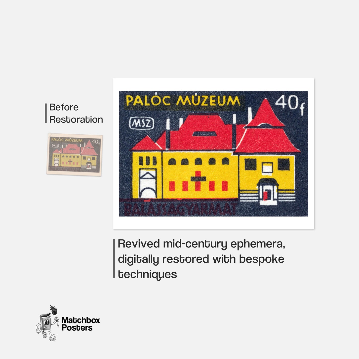 Paloc Museum - vintage matchbox label print - framed wall art preview