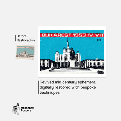 Bukarest 1953 - vintage matchbox label print - framed wall art preview
