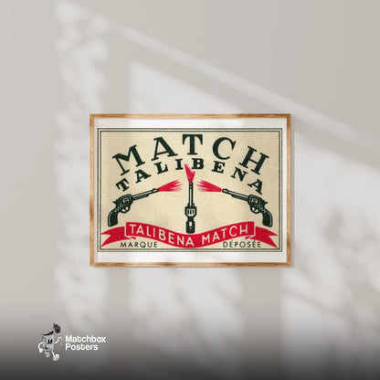 Three Pistols - vintage matchbox label print - bedroom mockup