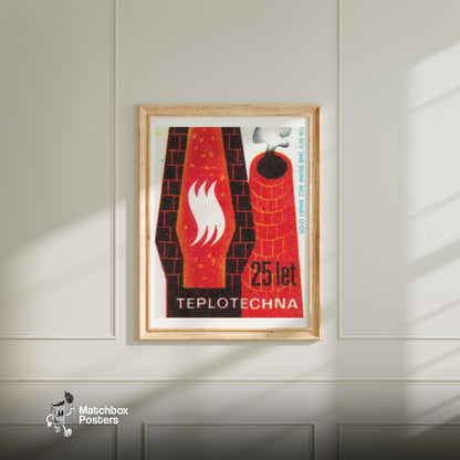 Factory Chimney - vintage matchbox label print - bedroom mockup