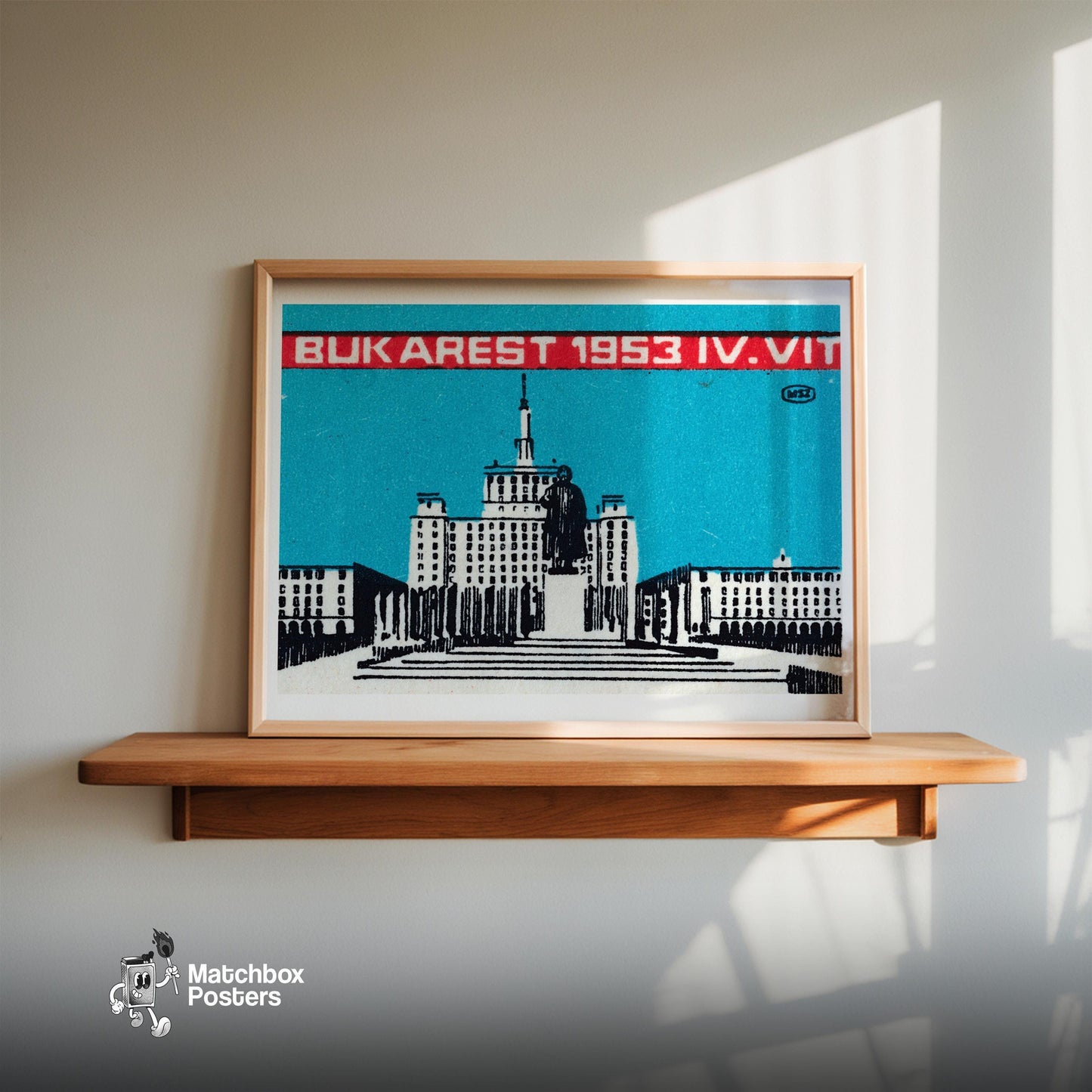 Bukarest 1953 - vintage matchbox label print - size comparison