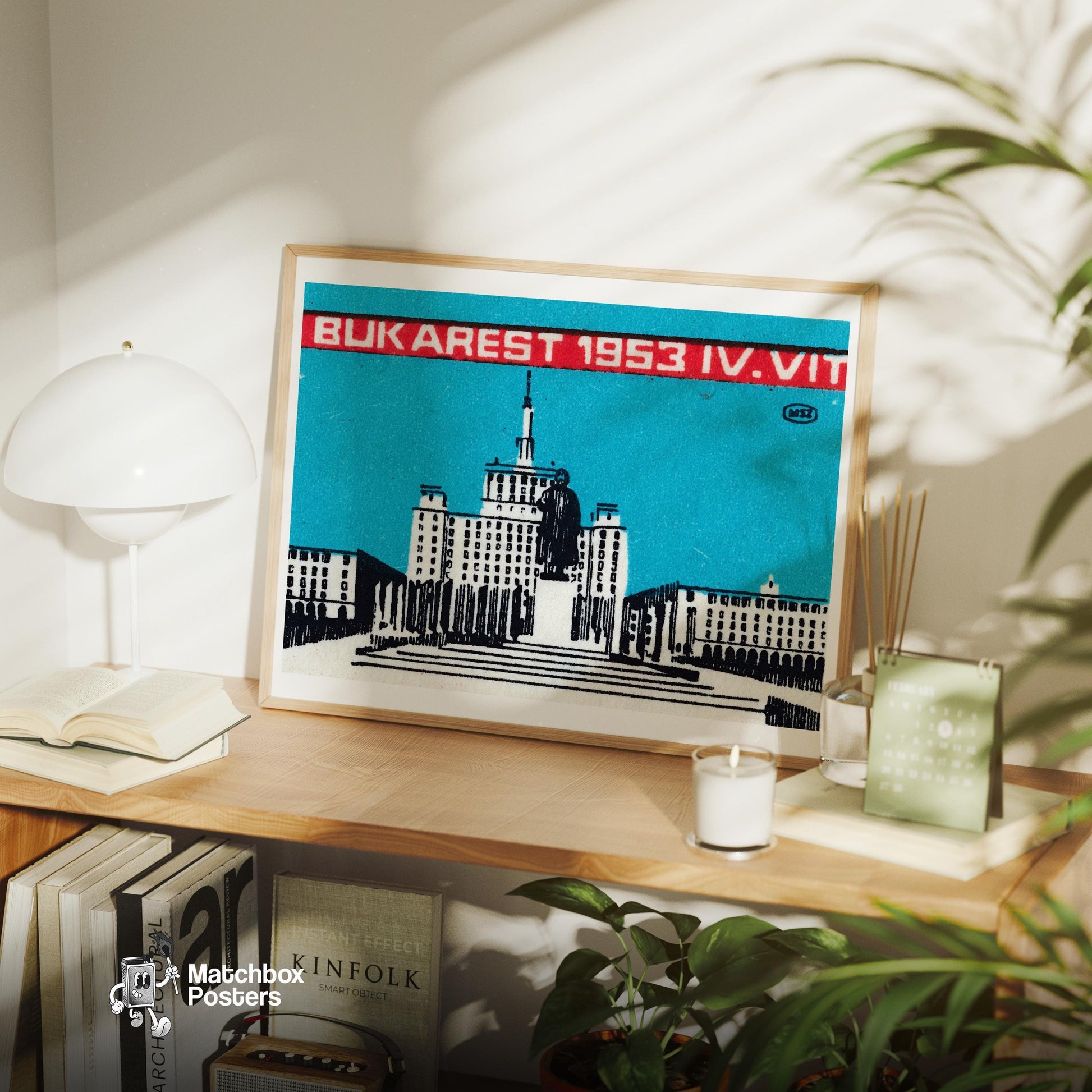 Bukarest 1953 - vintage matchbox label print - office wall