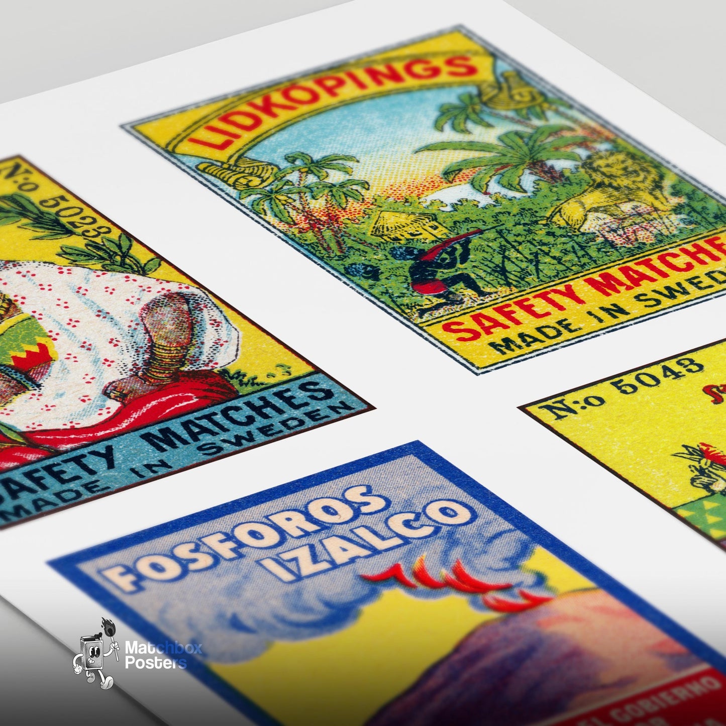 Yellow Swedishs Grid Print - vintage matchbox label print - close-up detail
