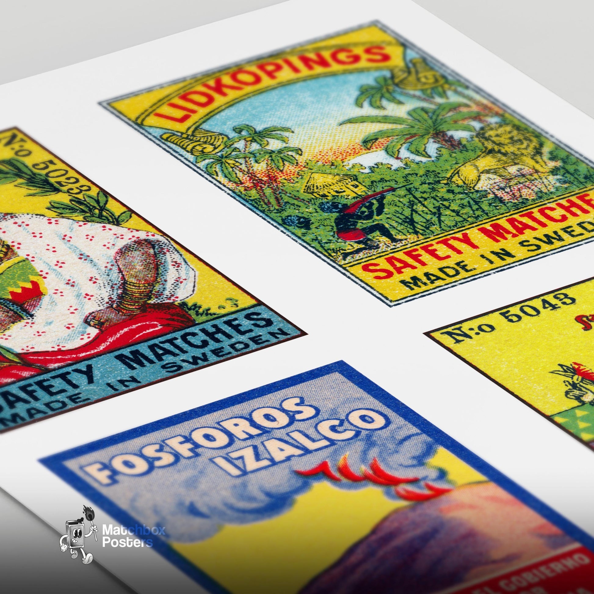 Yellow Swedishs Grid Print - vintage matchbox label print - close-up detail