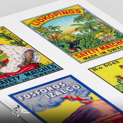 Yellow Swedishs Grid Print - vintage matchbox label print - close-up detail