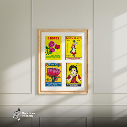 Vintage Tamil Print - vintage matchbox label print - living room mockup