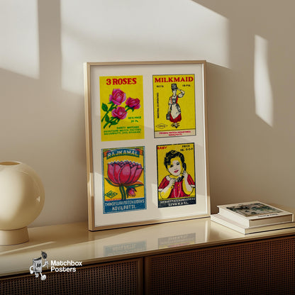 Vintage Tamil Print - vintage matchbox label print - bedroom mockup