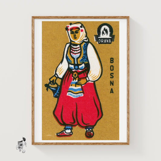 Bosnian Woman - vintage matchbox label print