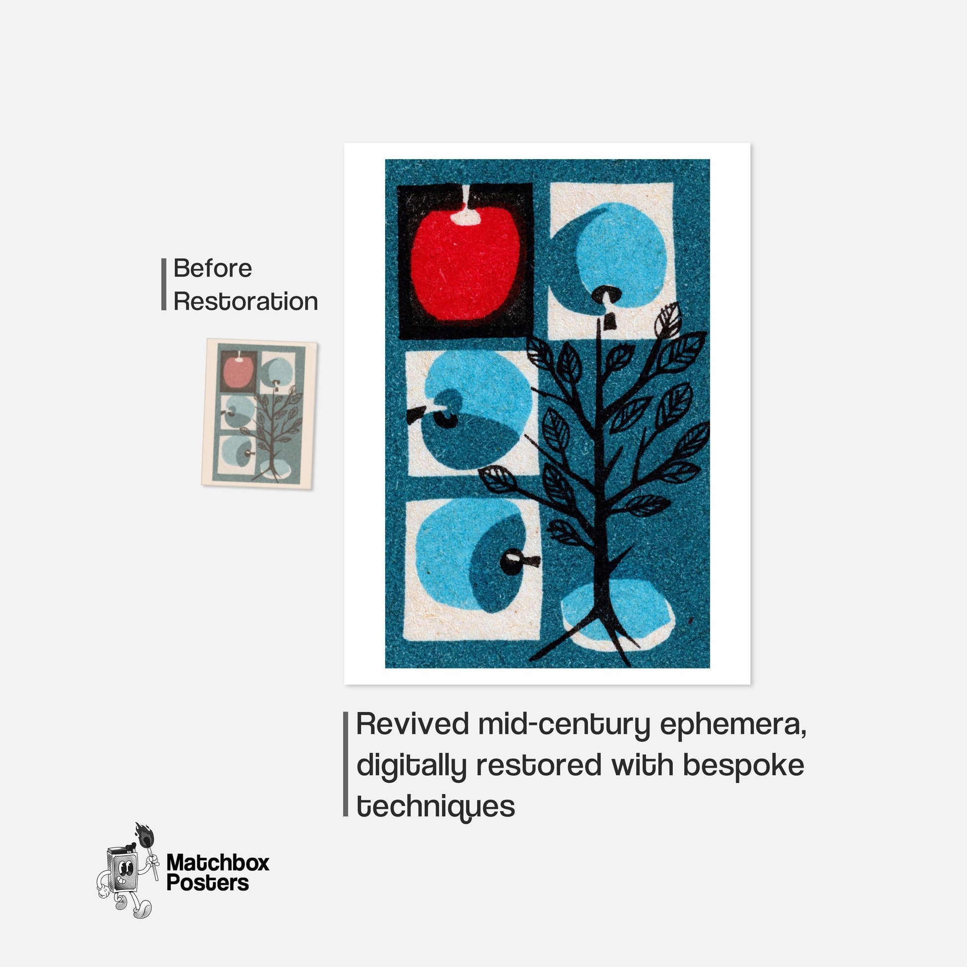 Apple Tree - vintage matchbox label print - framed wall art preview