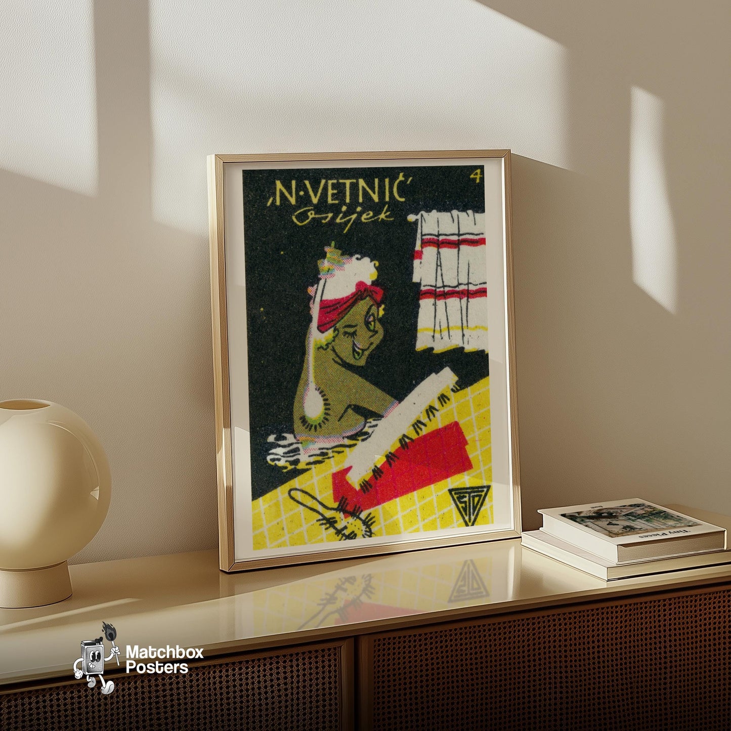 Woman Bathing - vintage matchbox label print - size comparison