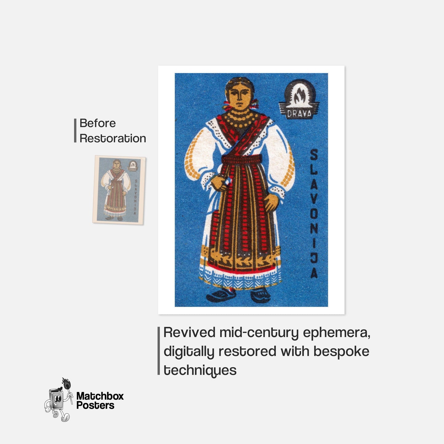 Slavonija Woman - vintage matchbox label print - framed wall art preview