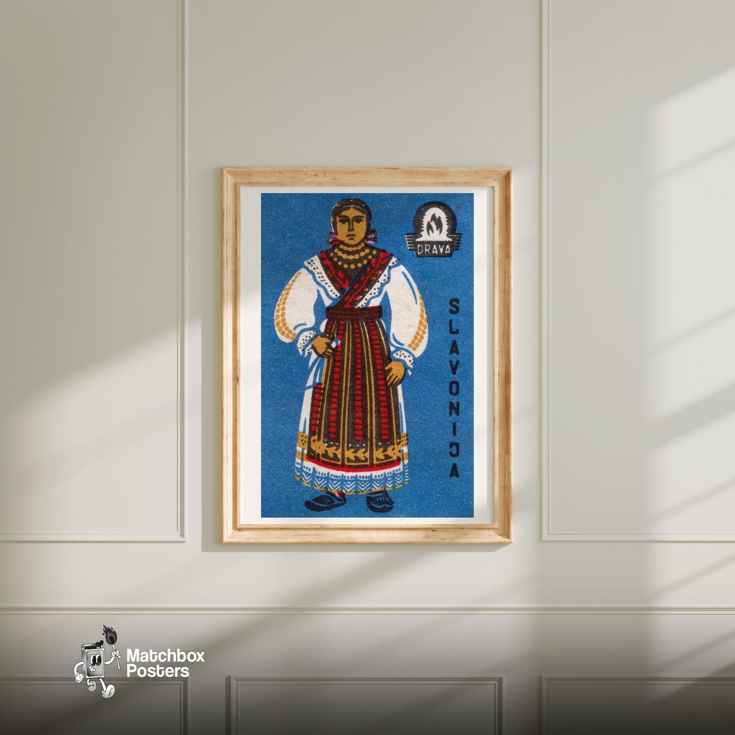 Slavonija Woman - vintage matchbox label print - bedroom mockup