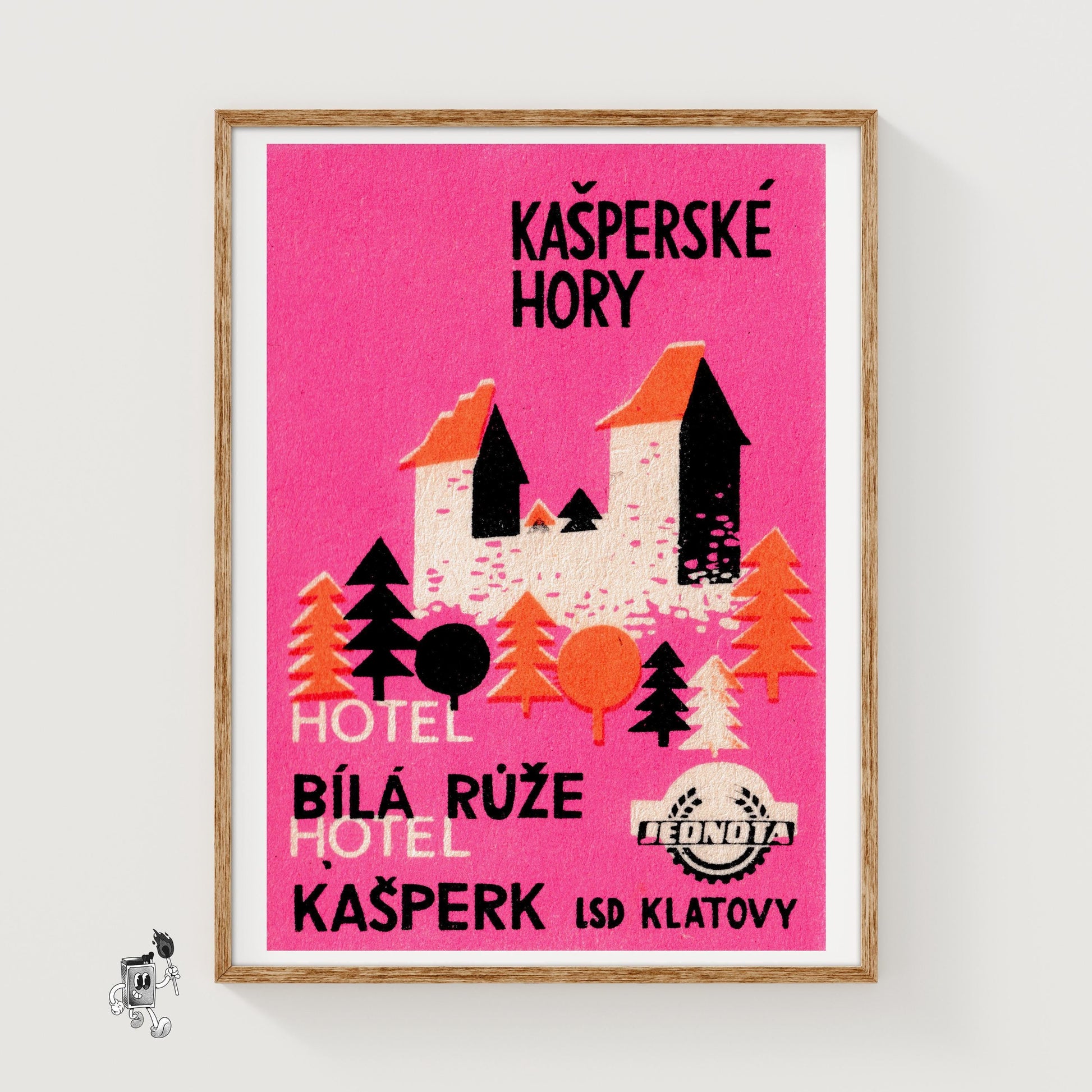Pink Mountain Hotel - vintage matchbox label print