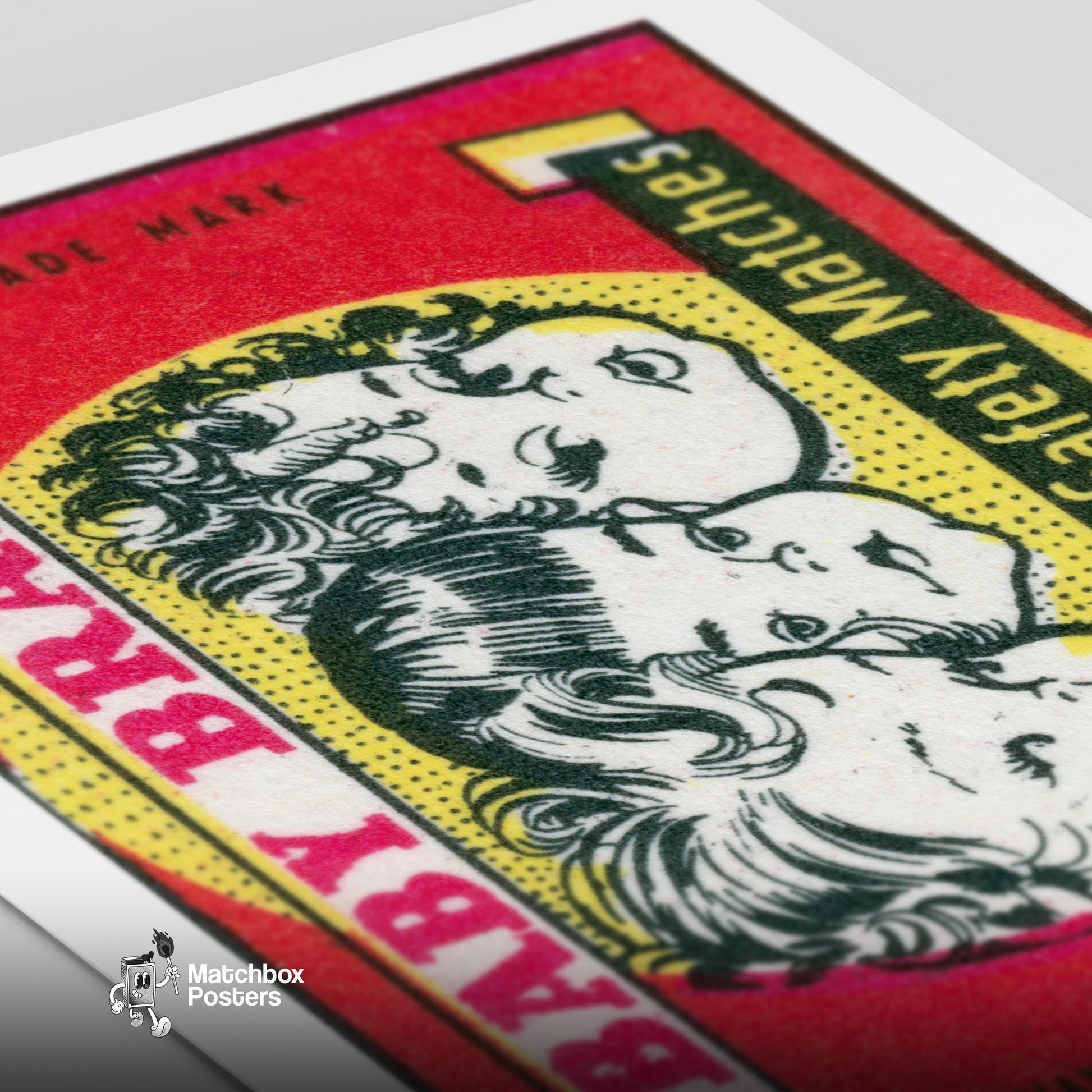 Three Children's Faces - vintage matchbox label print - close-up detail