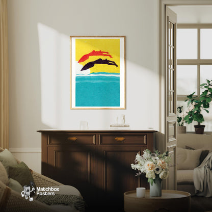 Women Diving - vintage matchbox label print - living room mockup
