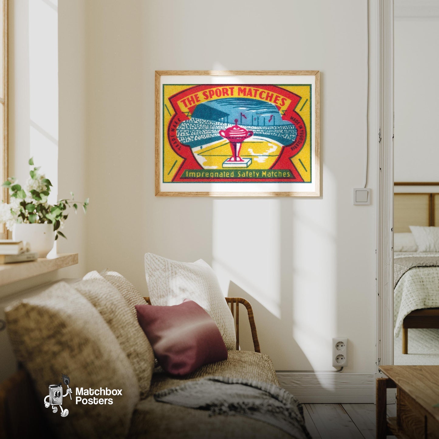 Trophy - vintage matchbox label print - living room mockup