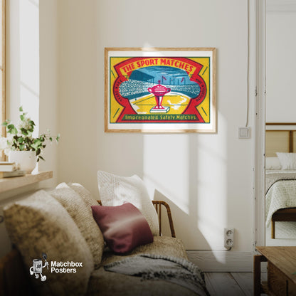 Trophy - vintage matchbox label print - living room mockup