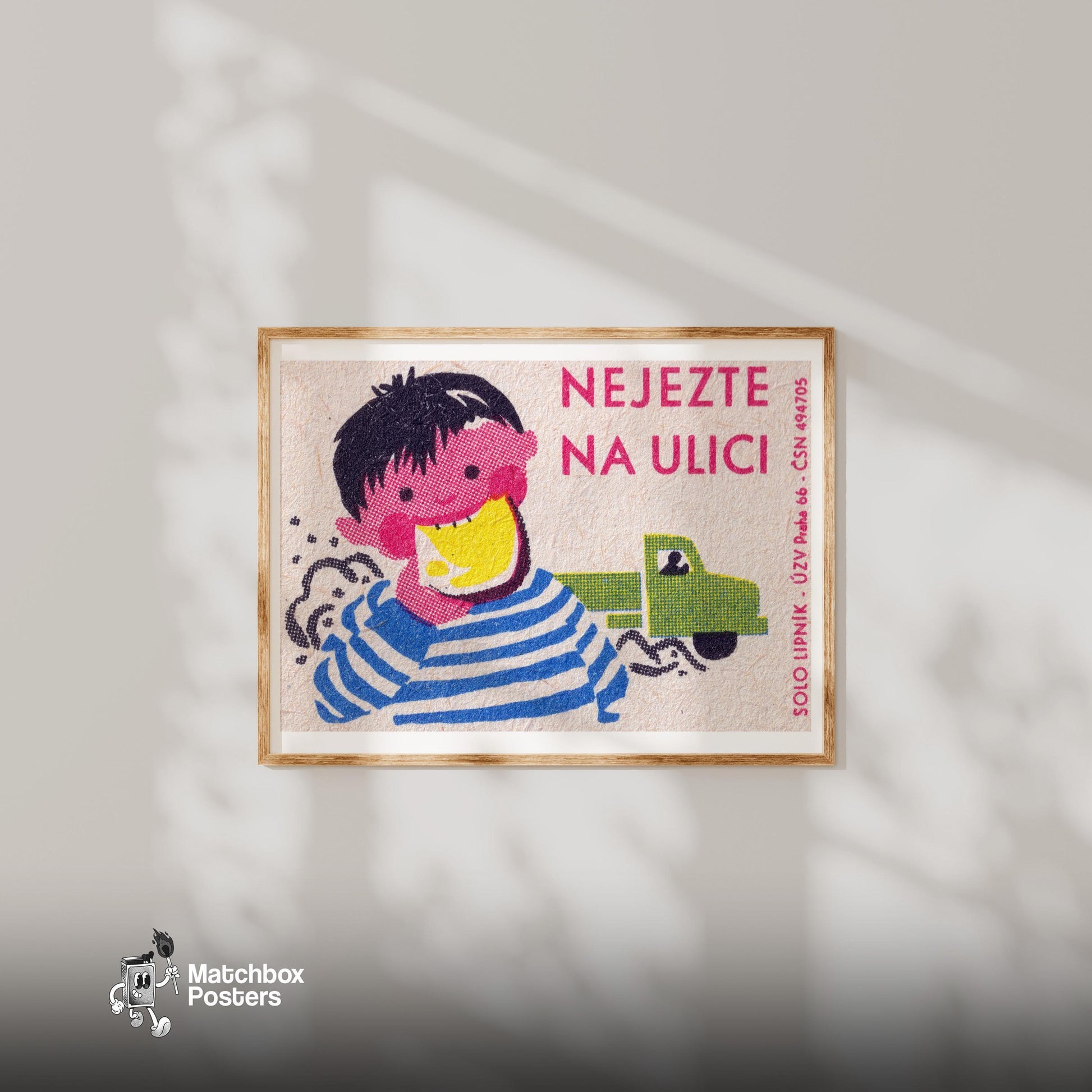 Cartoon Child - vintage matchbox label print - bedroom mockup