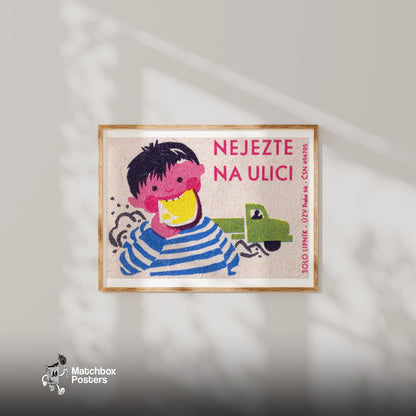 Cartoon Child - vintage matchbox label print - bedroom mockup