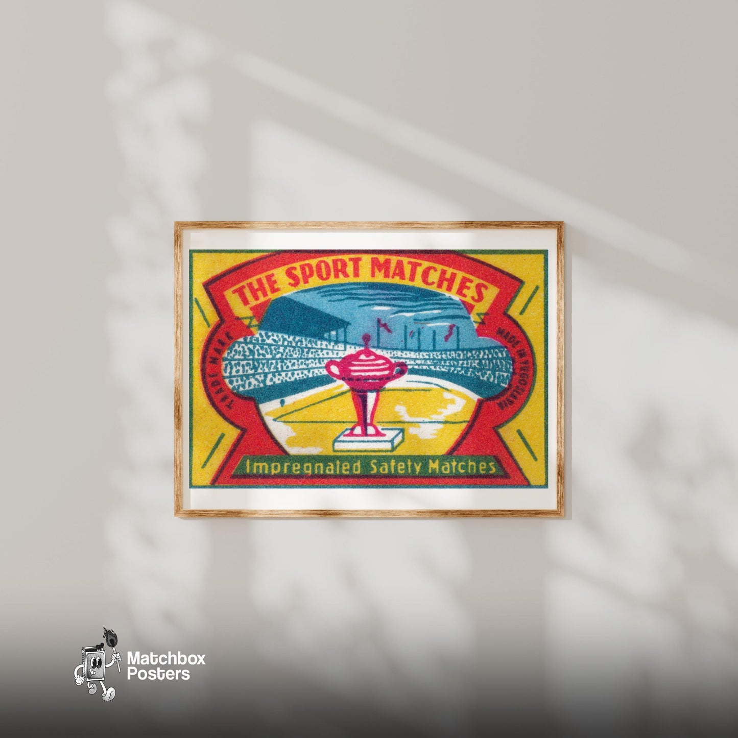 Trophy - vintage matchbox label print - bedroom mockup