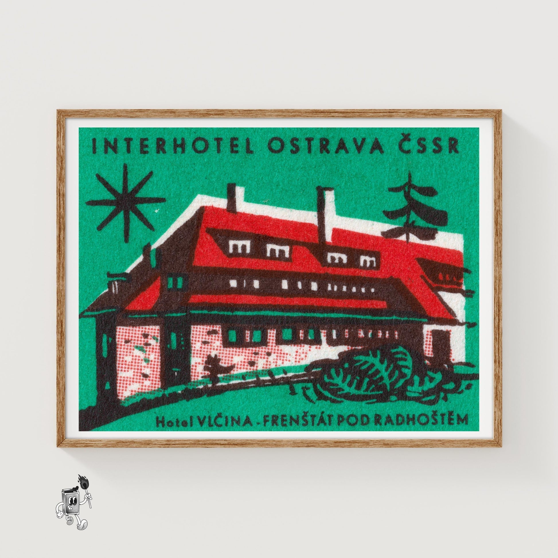 Hotel with Red Roof - vintage matchbox label print