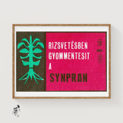 Control Weeds in Rice - vintage matchbox label print