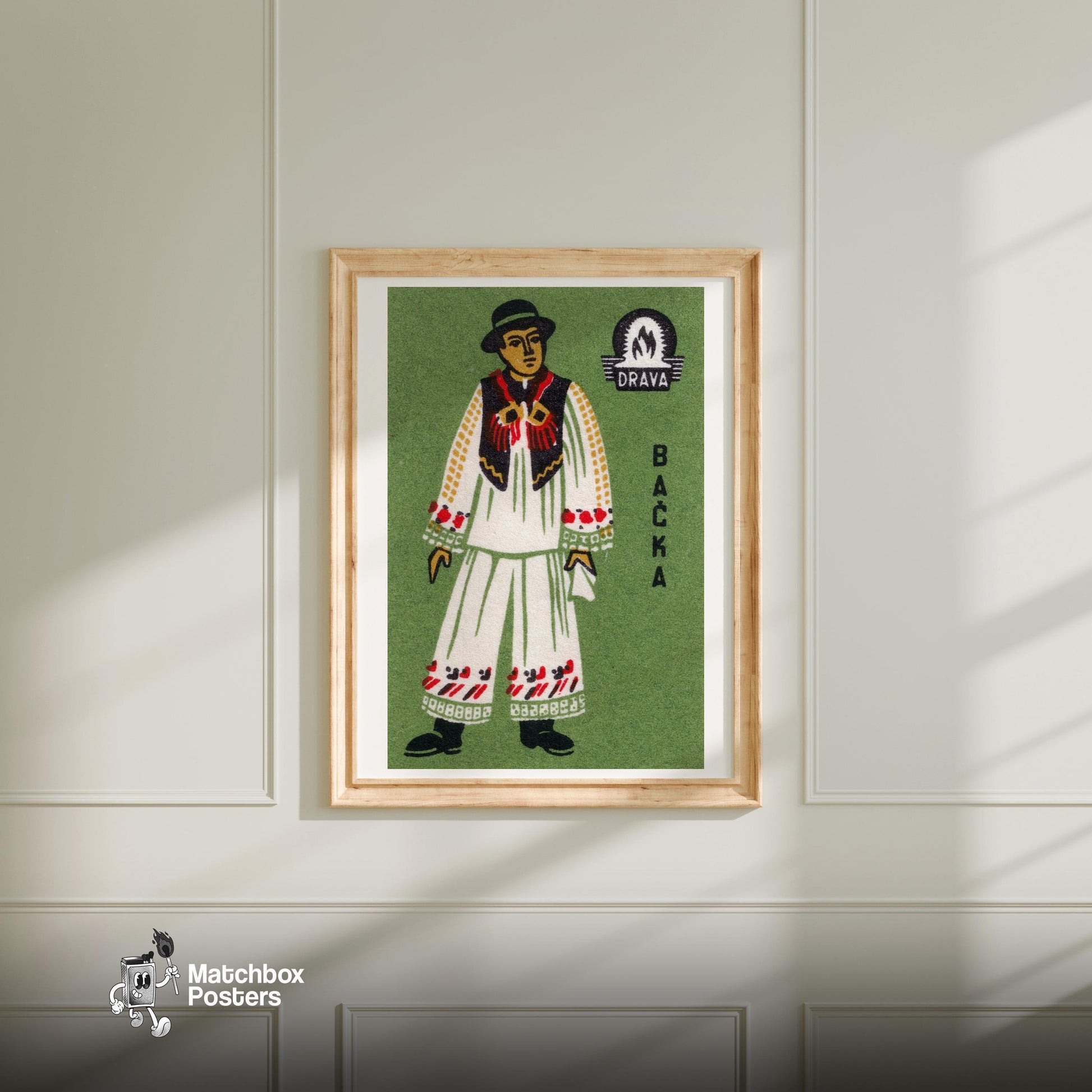 Serbian Man - vintage matchbox label print - bedroom mockup