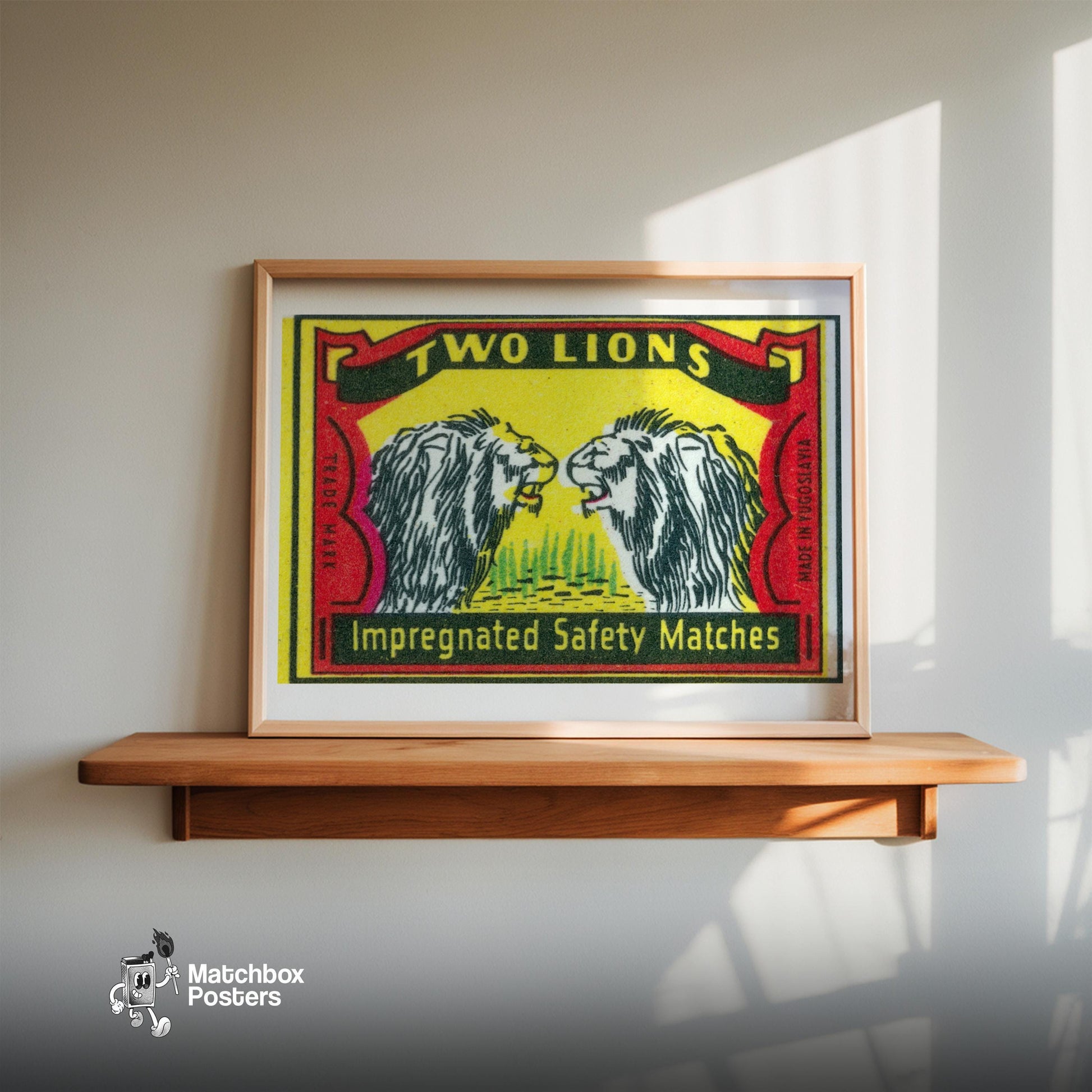 Two Lions - vintage matchbox label print - size comparison