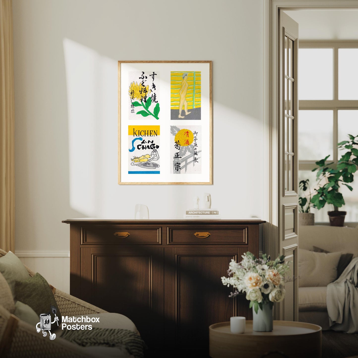 Four Vintage Japanese Labels - vintage matchbox label print - framed wall art preview