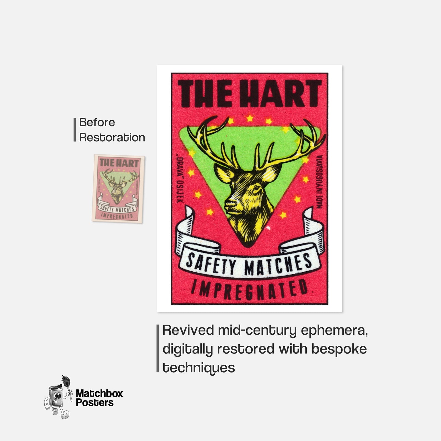 Deer Head - vintage matchbox label print - framed wall art preview