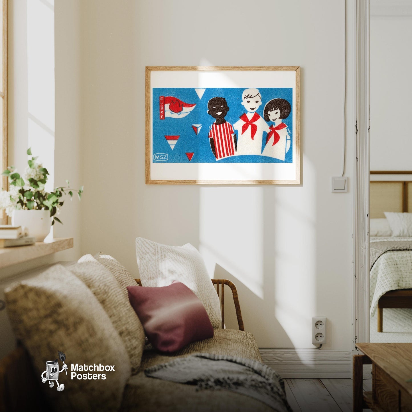 Hungarian Scouts - vintage matchbox label print - living room mockup