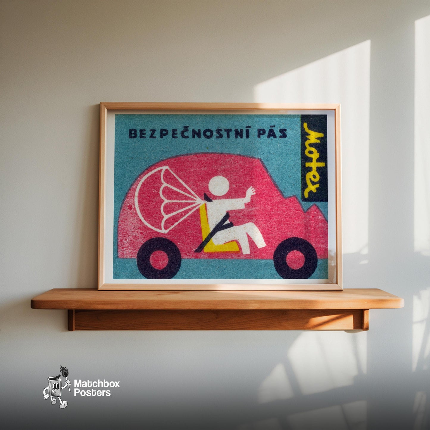 Seatbelt Safety Car - vintage matchbox label print - size comparison