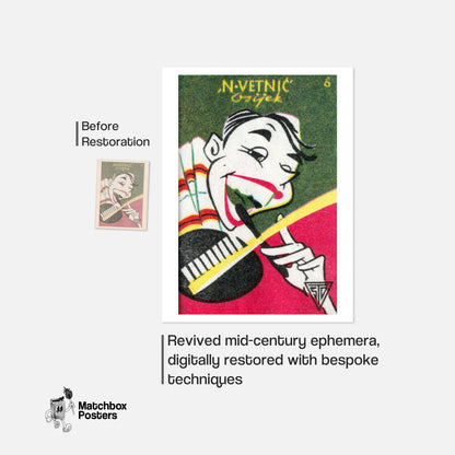 Brushing Teeth - vintage matchbox label print - framed wall art preview