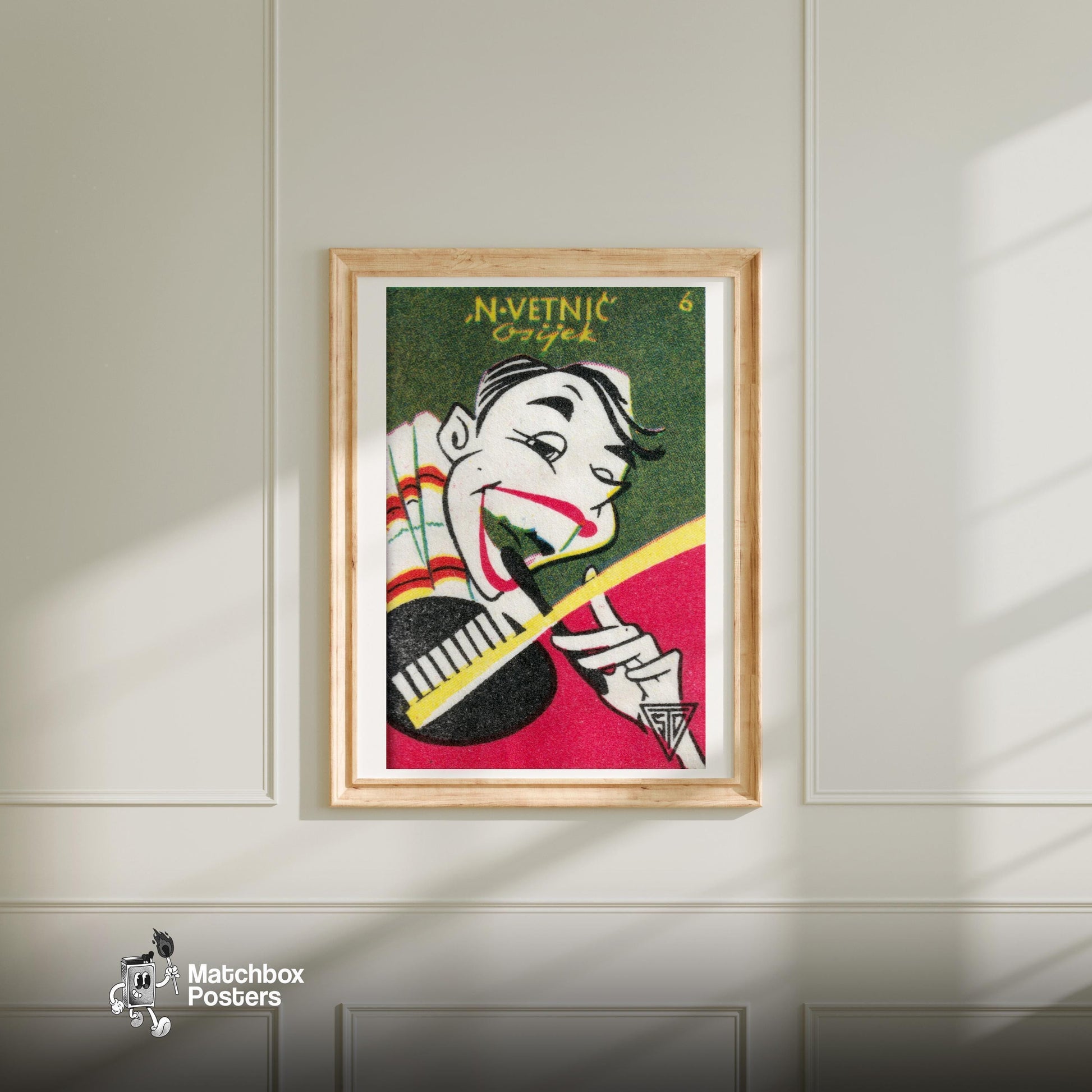 Brushing Teeth - vintage matchbox label print - bedroom mockup