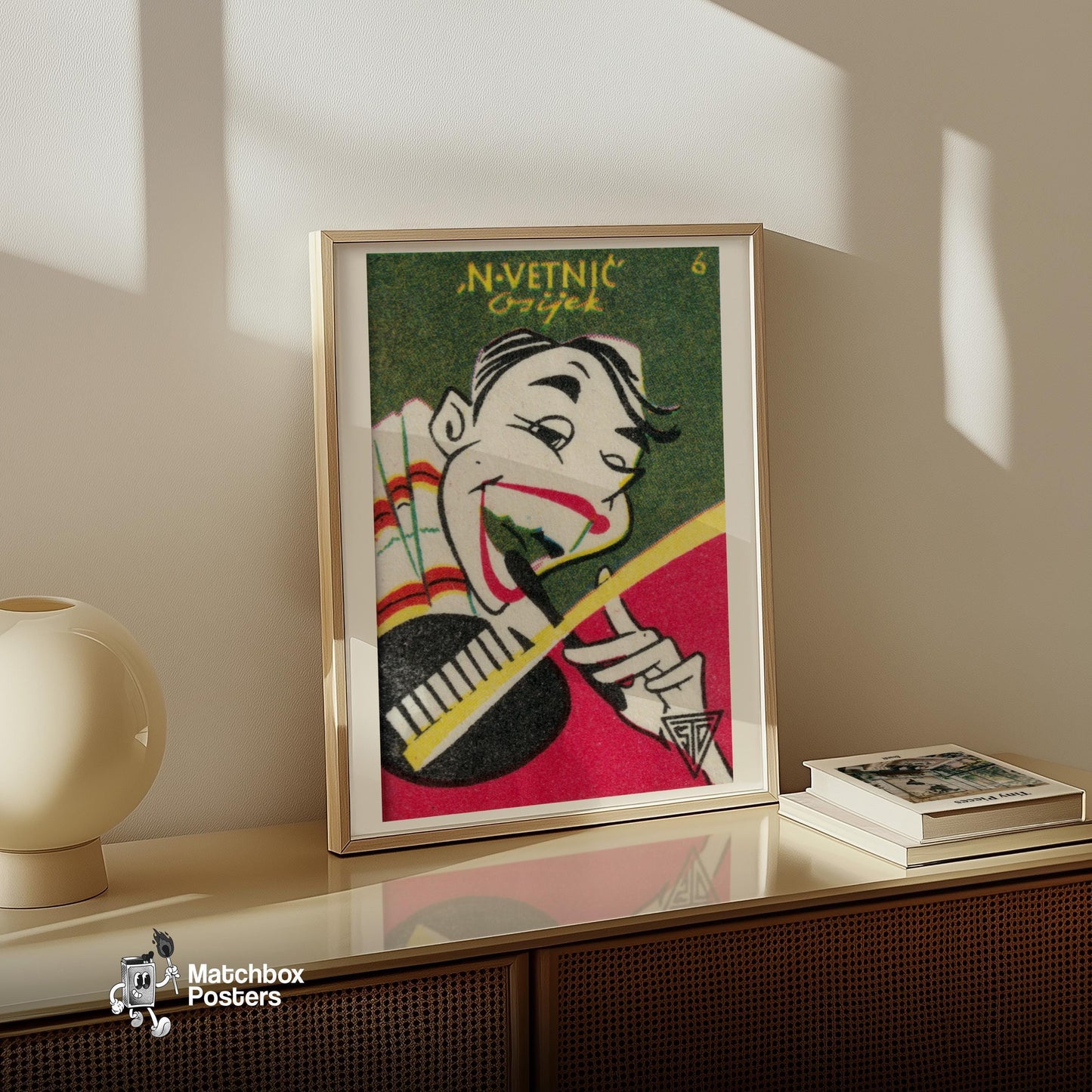 Brushing Teeth - vintage matchbox label print - size comparison