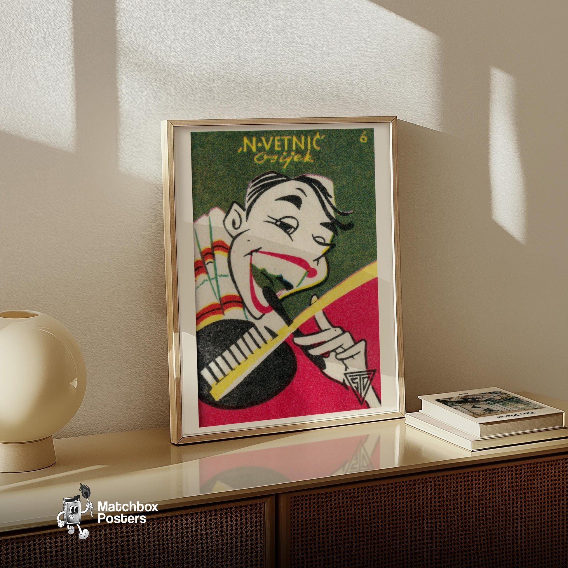 Brushing Teeth - vintage matchbox label print - size comparison