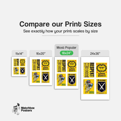 Yellow & Blacks Grid Print - vintage matchbox label print - office wall