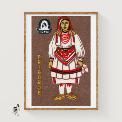 Prigorje Woman - vintage matchbox label print