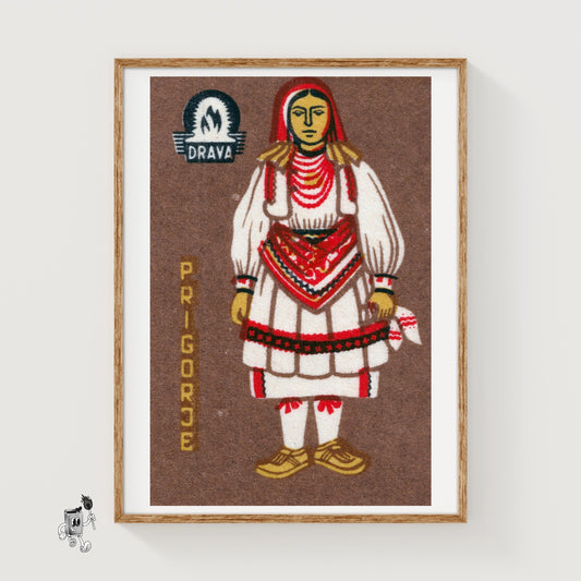 Prigorje Woman - vintage matchbox label print