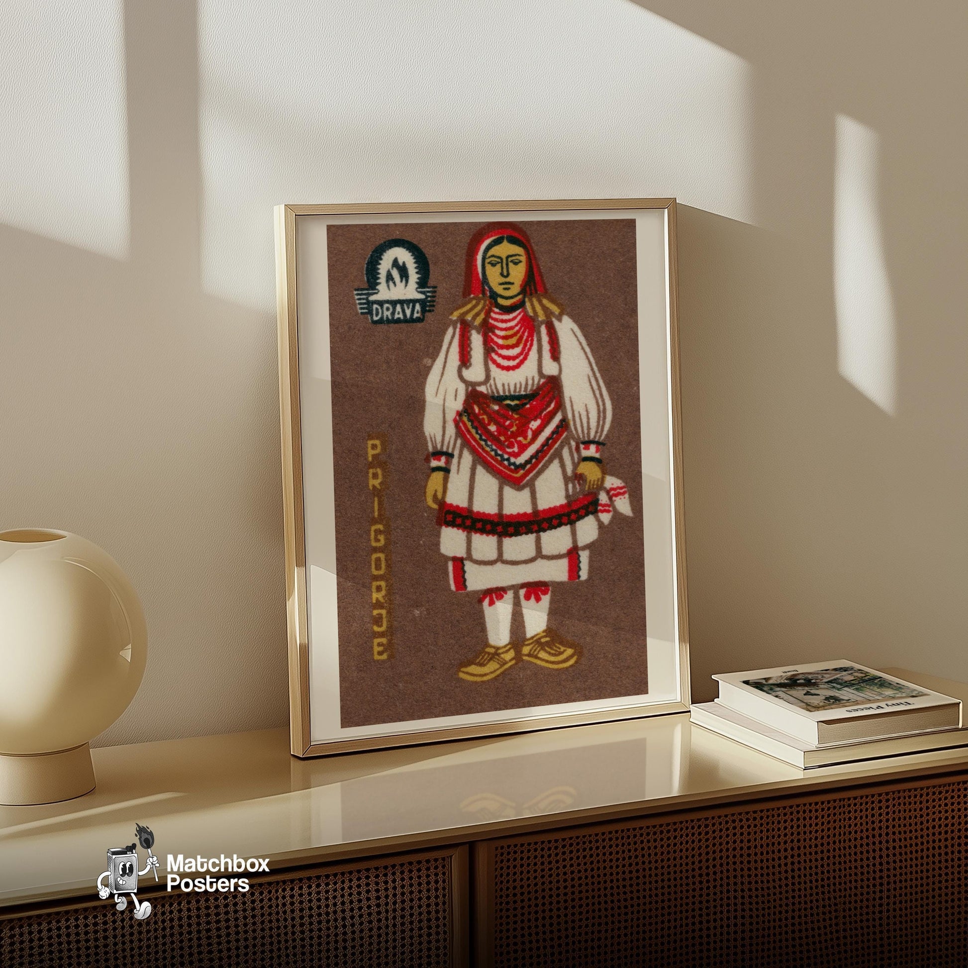 Prigorje Woman - vintage matchbox label print - size comparison