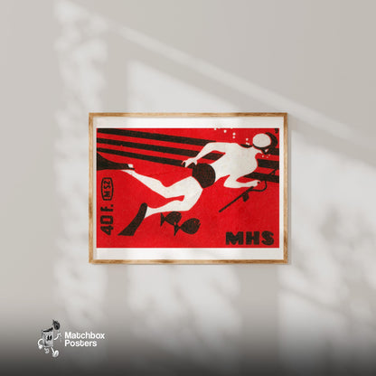 Spearfisher - vintage matchbox label print - bedroom mockup