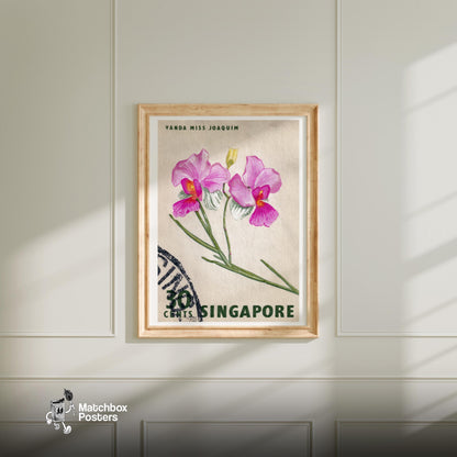 Vanda Miss Joaquim Orchid - vintage matchbox label print - bedroom mockup