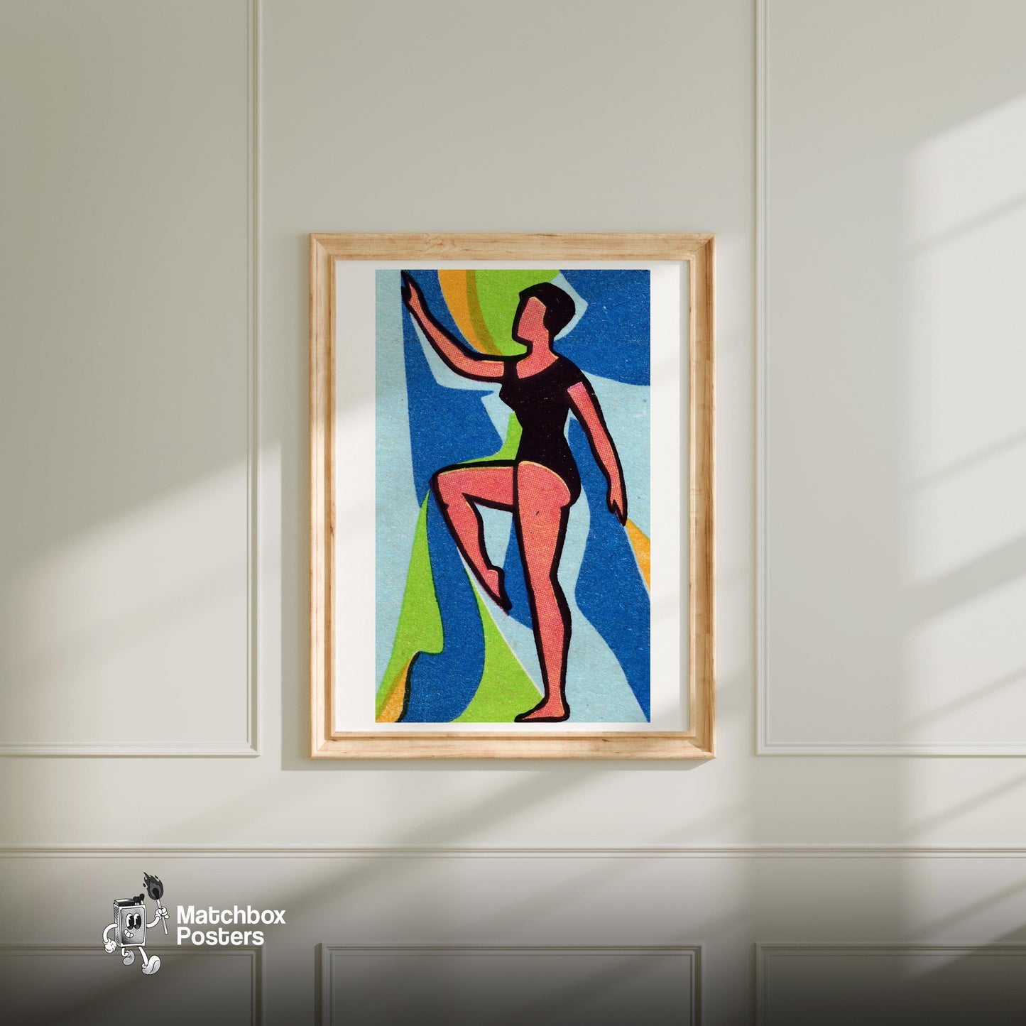 The Dancer - vintage matchbox label print - bedroom mockup