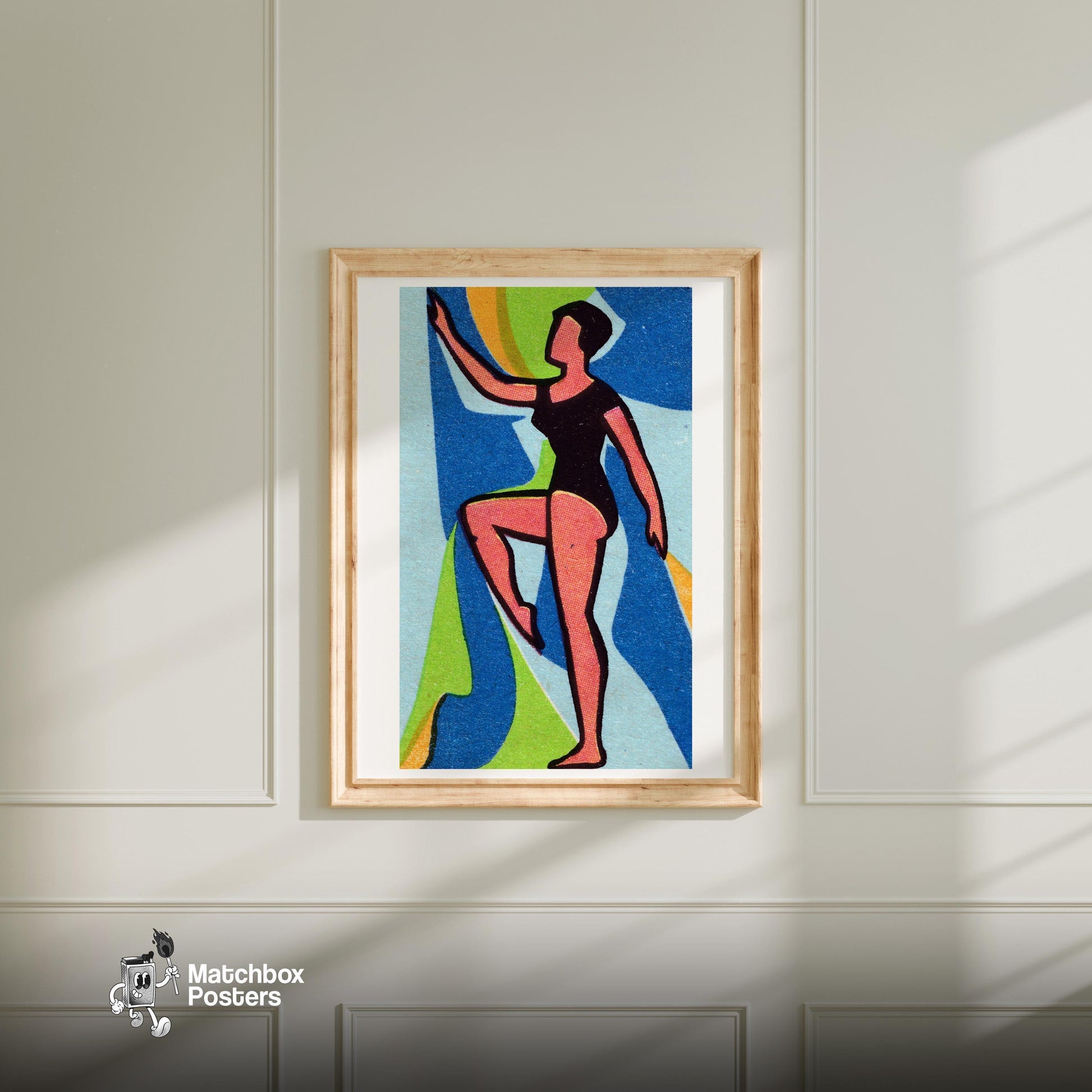 The Dancer - vintage matchbox label print - bedroom mockup