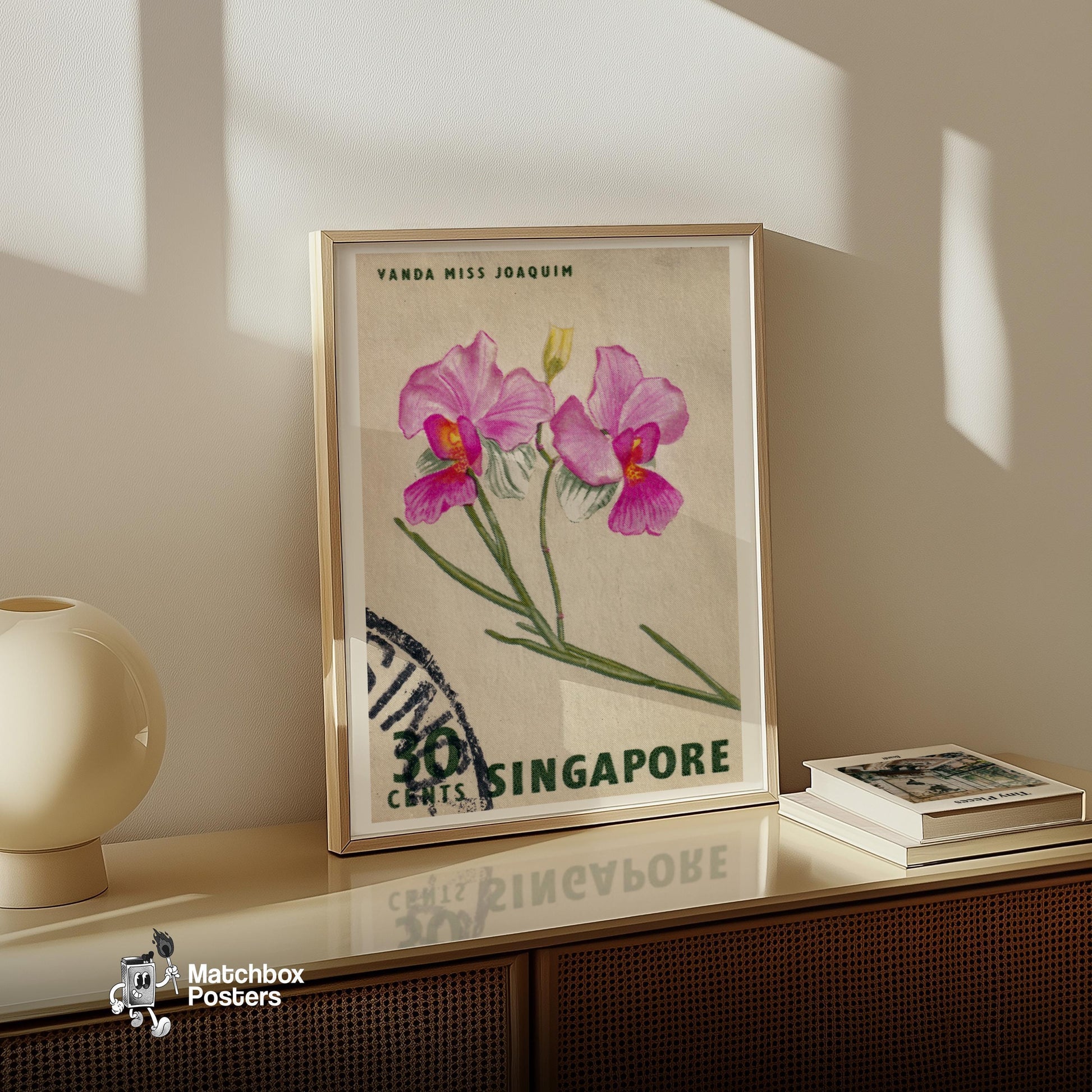 Vanda Miss Joaquim Orchid - vintage matchbox label print - size comparison
