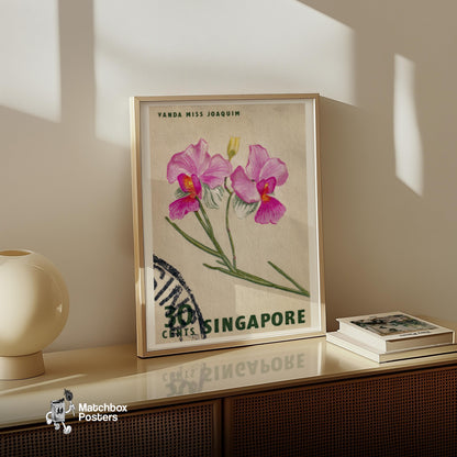 Vanda Miss Joaquim Orchid - vintage matchbox label print - size comparison