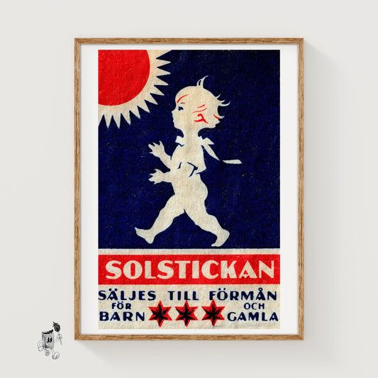Walking Child - vintage matchbox label print