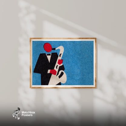 Saxophone Player - vintage matchbox label print - bedroom mockup